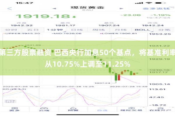 第三方股票融资 巴西央行加息50个基点，将基准利率从10.75%上调至11.25%