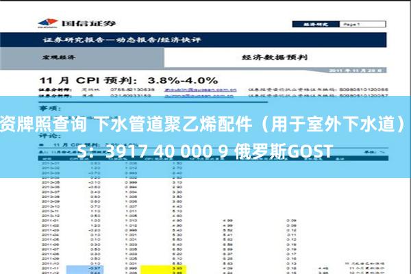 配资牌照查询 下水管道聚乙烯配件（用于室外下水道） HS：3917 40 000 9 俄罗斯GOST